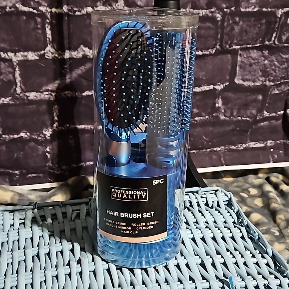 Professional 🎁 Quality 5 pc Hair Brush Set in Royal Blue includes stand